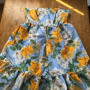 Floral Strapless Dress with Yellow and White Flowers